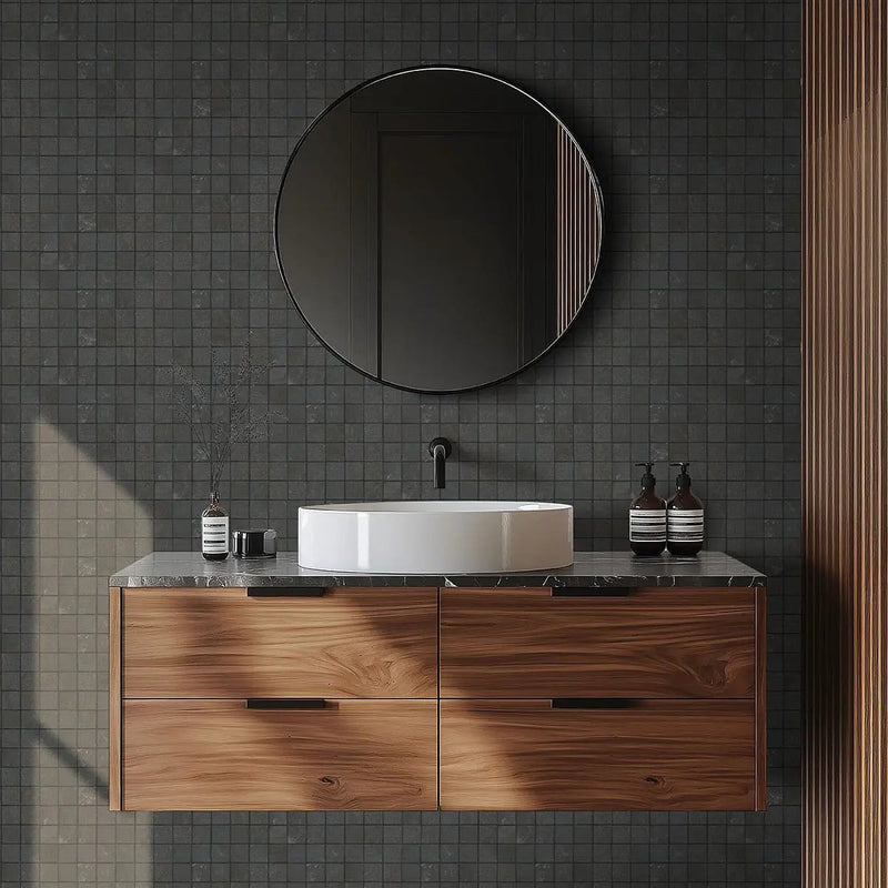Elbe Obsidian Lappato Bullnose Porcelain Moldings 3x24 in a finished room
