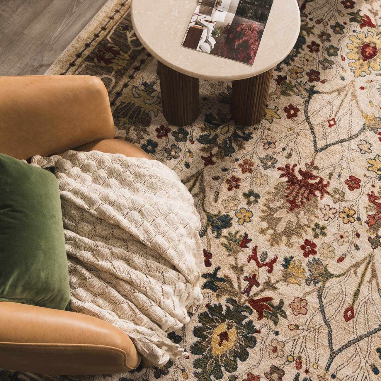 Neola White/Brown Oushak Rug by Boutique Rugs