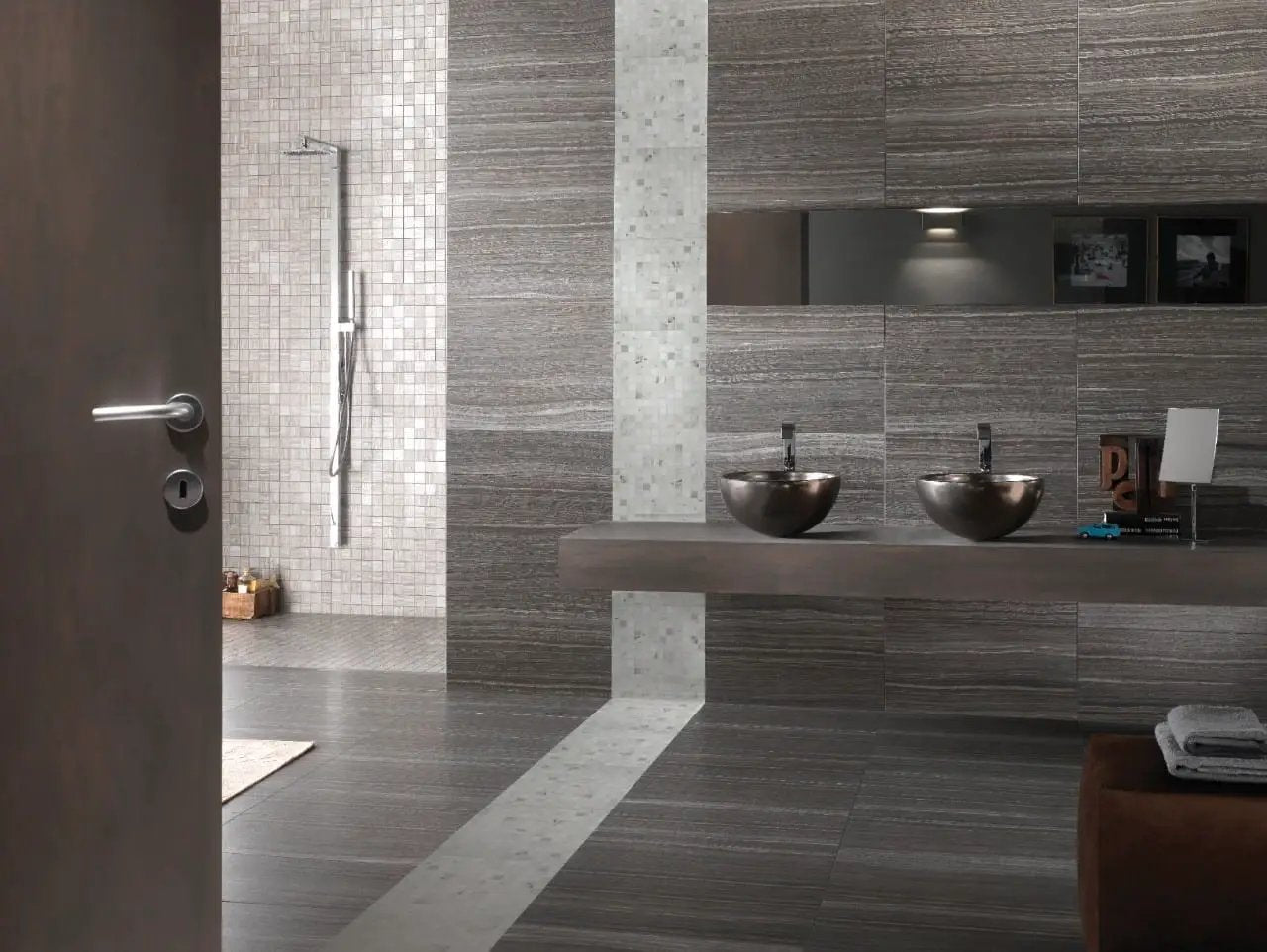 Eramosa Grey Matte Limestone Look Porcelain Tiles 12x24 in a finished room
