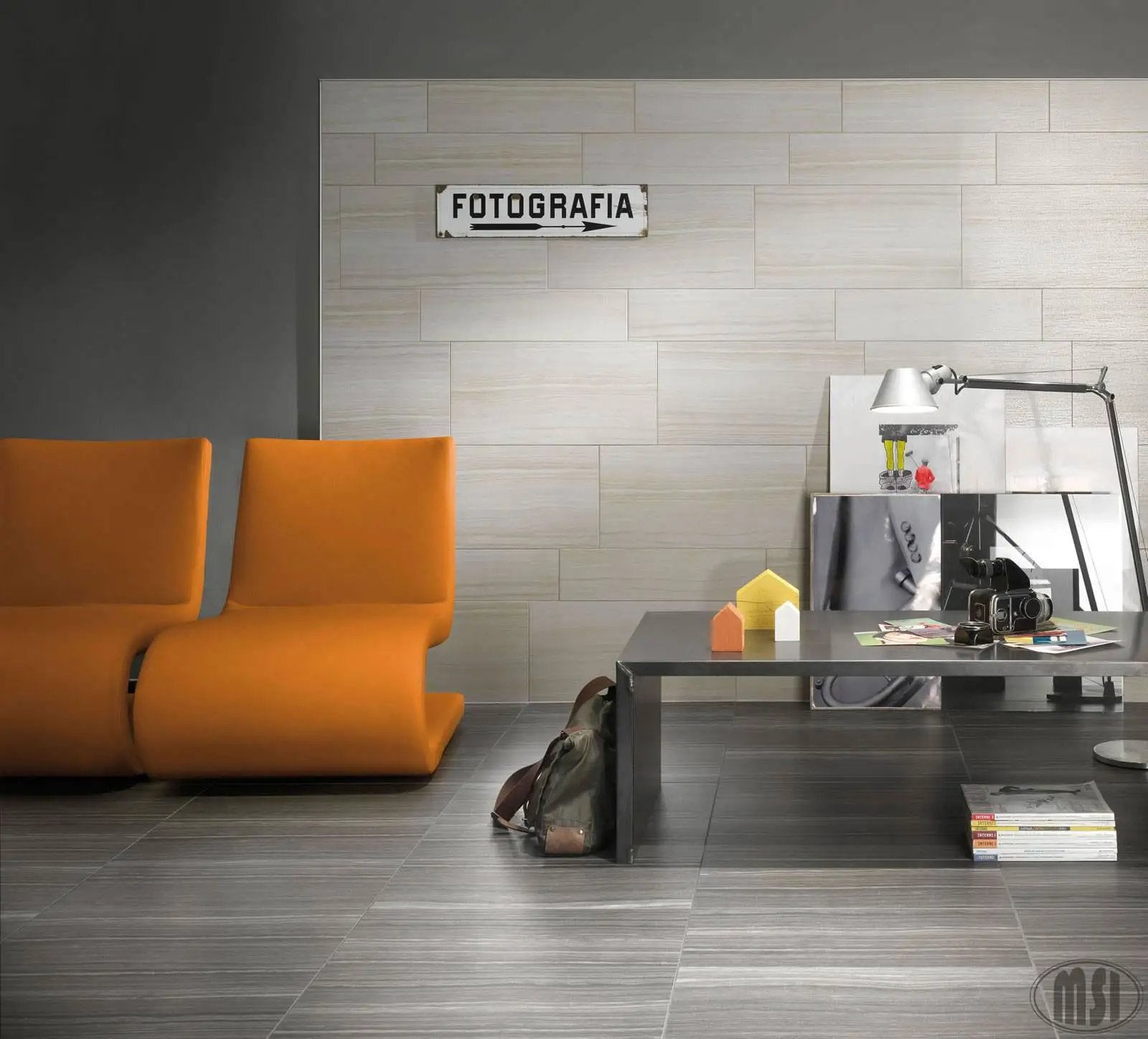 Eramosa White Matte Limestone Look Porcelain Tiles 12x24 in a finished room