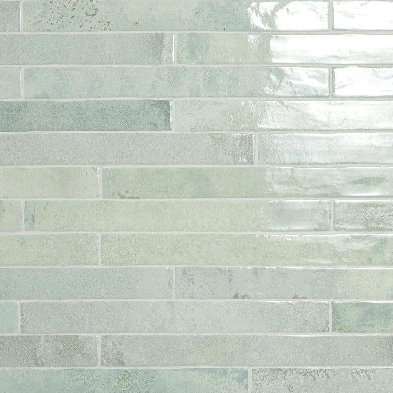 Flamenco Celtic Aqua 2x18 Glossy Porcelain Tiles close up