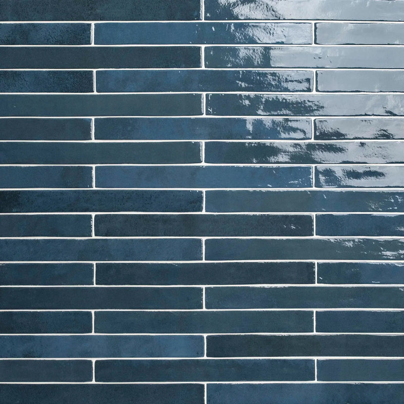 Flamenco Hale Navy 2x18 Glossy Porcelain Tiles close up