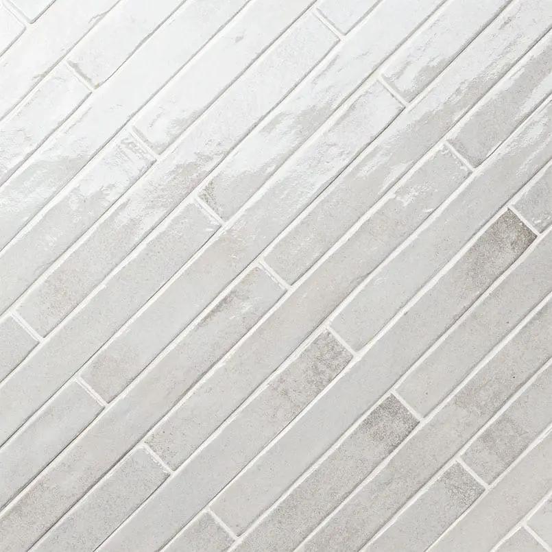 Flamenco Princess White 2x18 Glossy Porcelain Tiles angled view