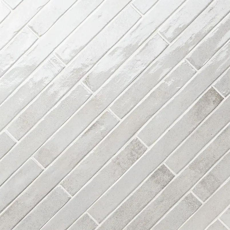 Flamenco Princess White 2x18 Glossy Porcelain Tiles angled view