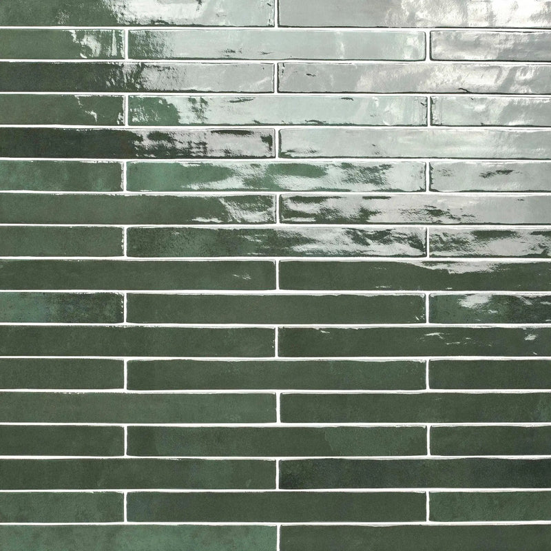 Flamenco Racing Green 2x18 Glossy Porcelain Tiles close up