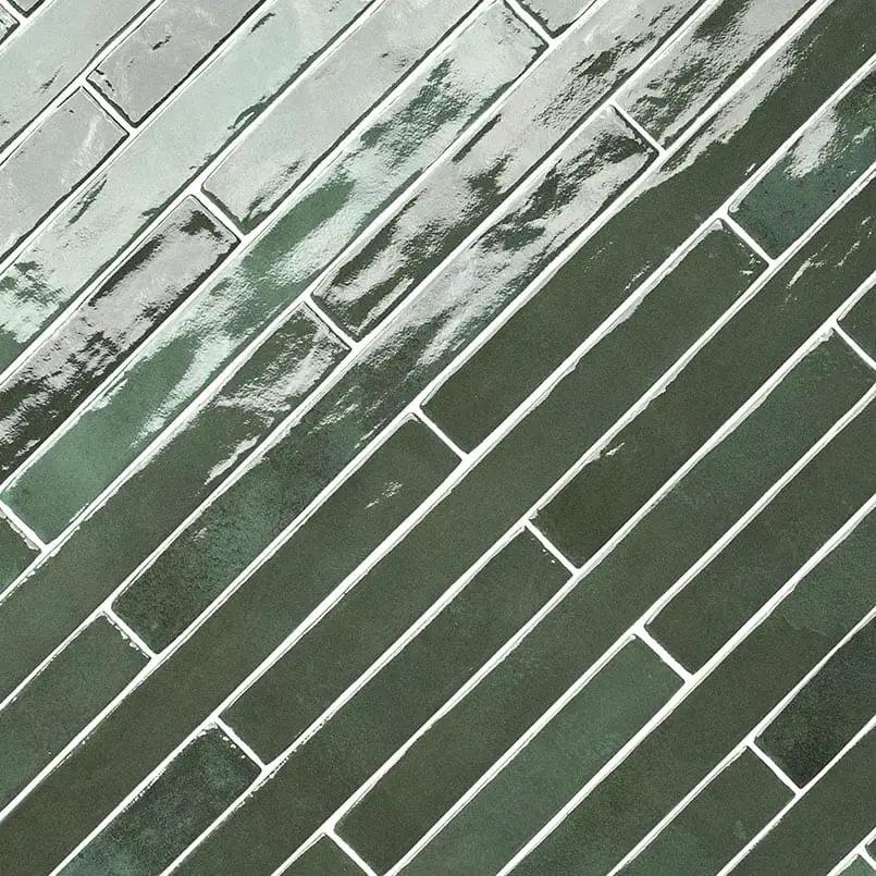 Flamenco Racing Green 2x18 Glossy Porcelain Tiles angled view