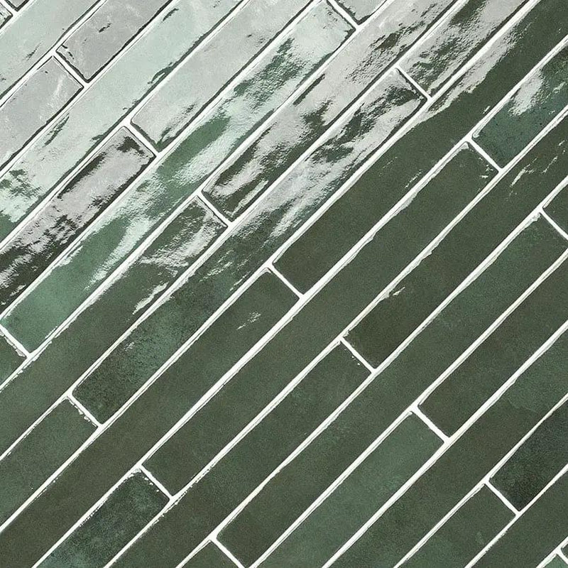 Flamenco Racing Green 2x18 Glossy Porcelain Tiles angled view