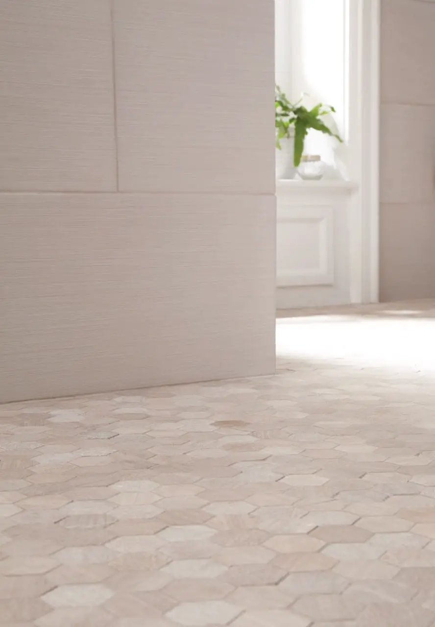 Focus Glacier Matte Fabric Look Porcelain Tiles 12x24 in a finished room