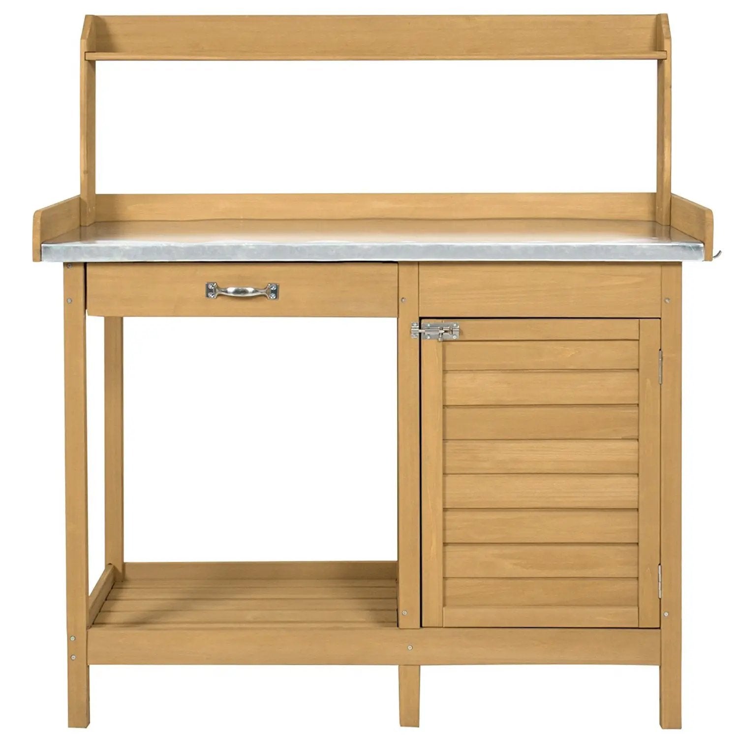 Natural Fir Wood Potting Bench Garden Work Table with Metal Top by HomePacific