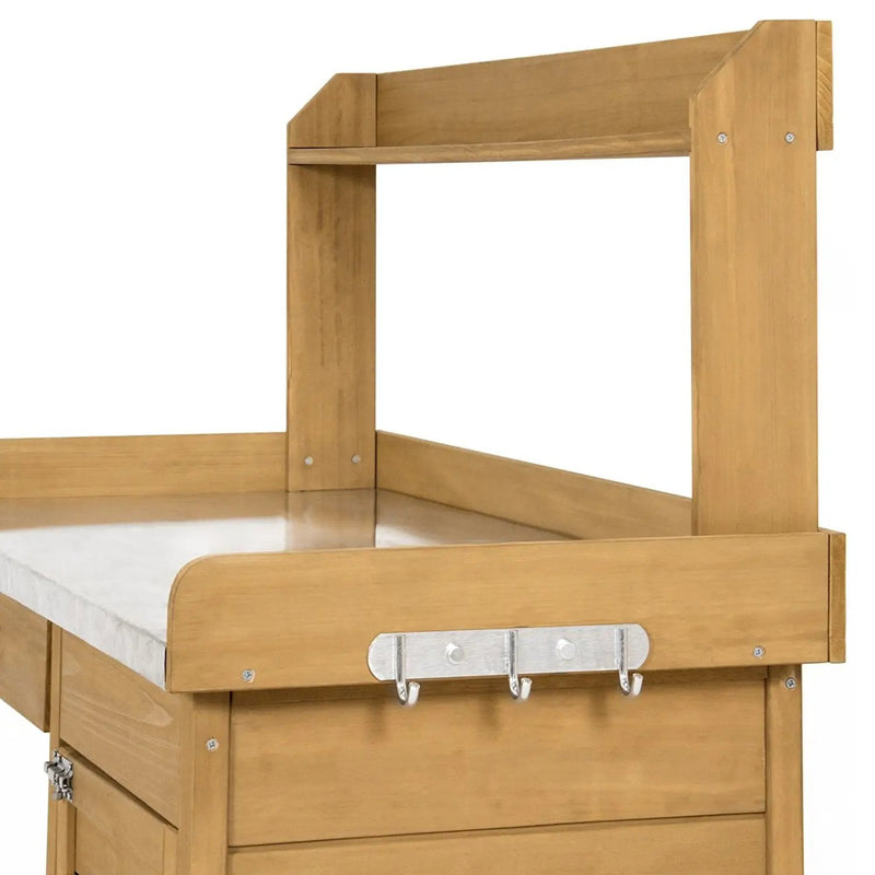 Natural Fir Wood Potting Bench Garden Work Table with Metal Top by HomePacific