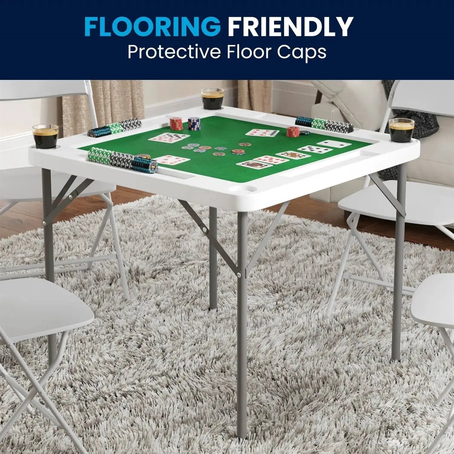 4-Player Square Folding Card Game Poker Table w/ Green Felt Top and Cup Holders by HomePacific