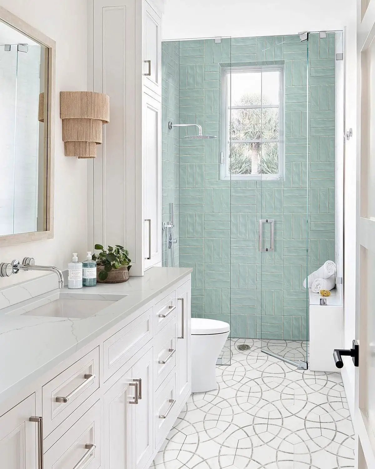 Geoglam Cloud Matte Porcelain Tiles 11x13 in a finished room