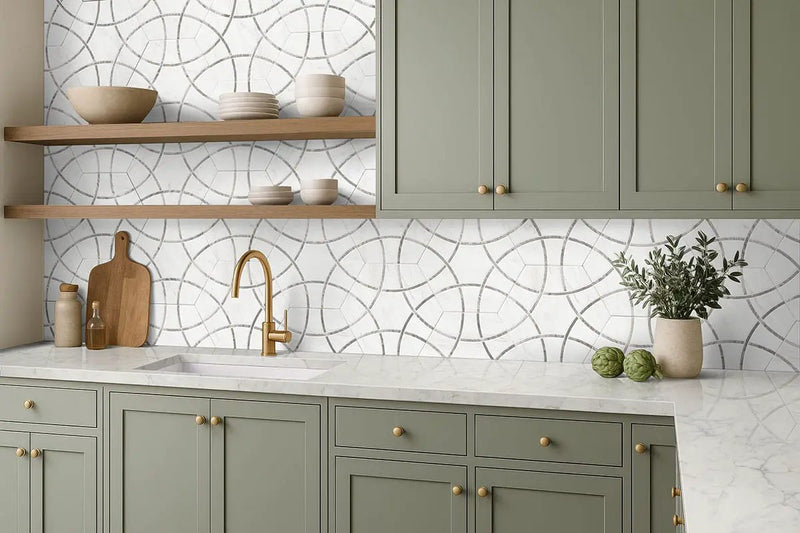 Geoglam Cloud Matte Porcelain Tiles 11x13 in a finished room