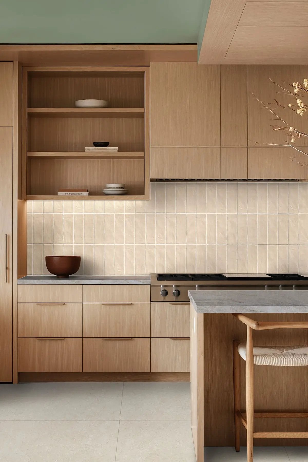 Girona Marfil Lappato Limestone Look Porcelain Tiles 48x48 in a finished room