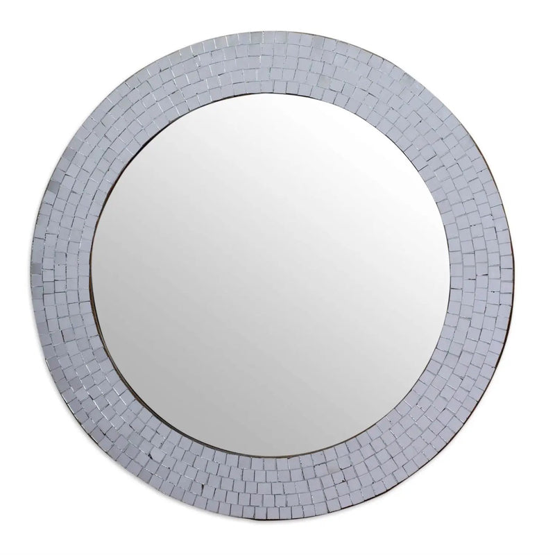 Modern Round Circular Bathroom Wall Mirror with Mosaic Glass Silver Frame by HomePacific