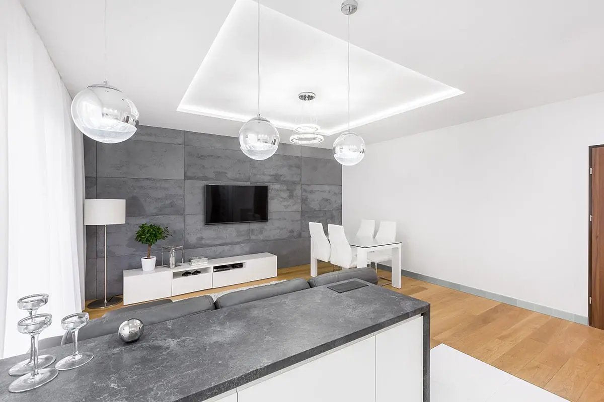 Gray Glossy Subway Tile 3x6 Bullnose Ceramic Mosaics in a finished room