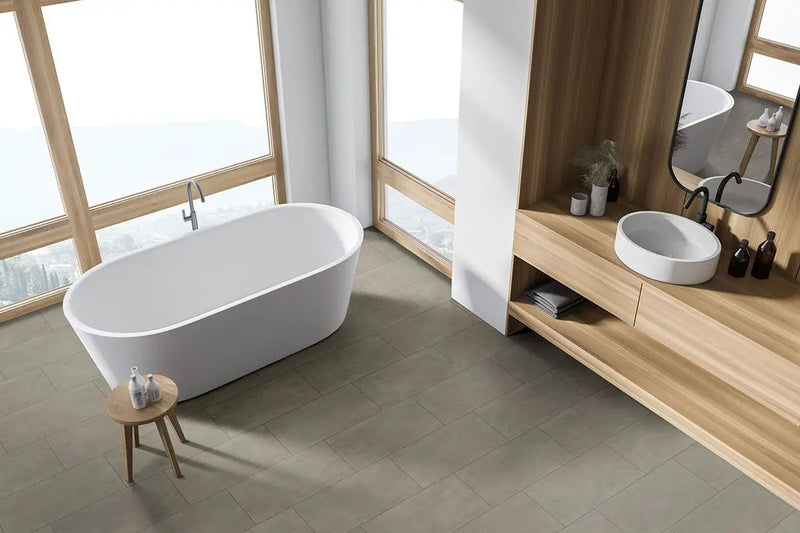 Gridscale Concrete Matte Ceramic Tiles 12x24 in a finished room
