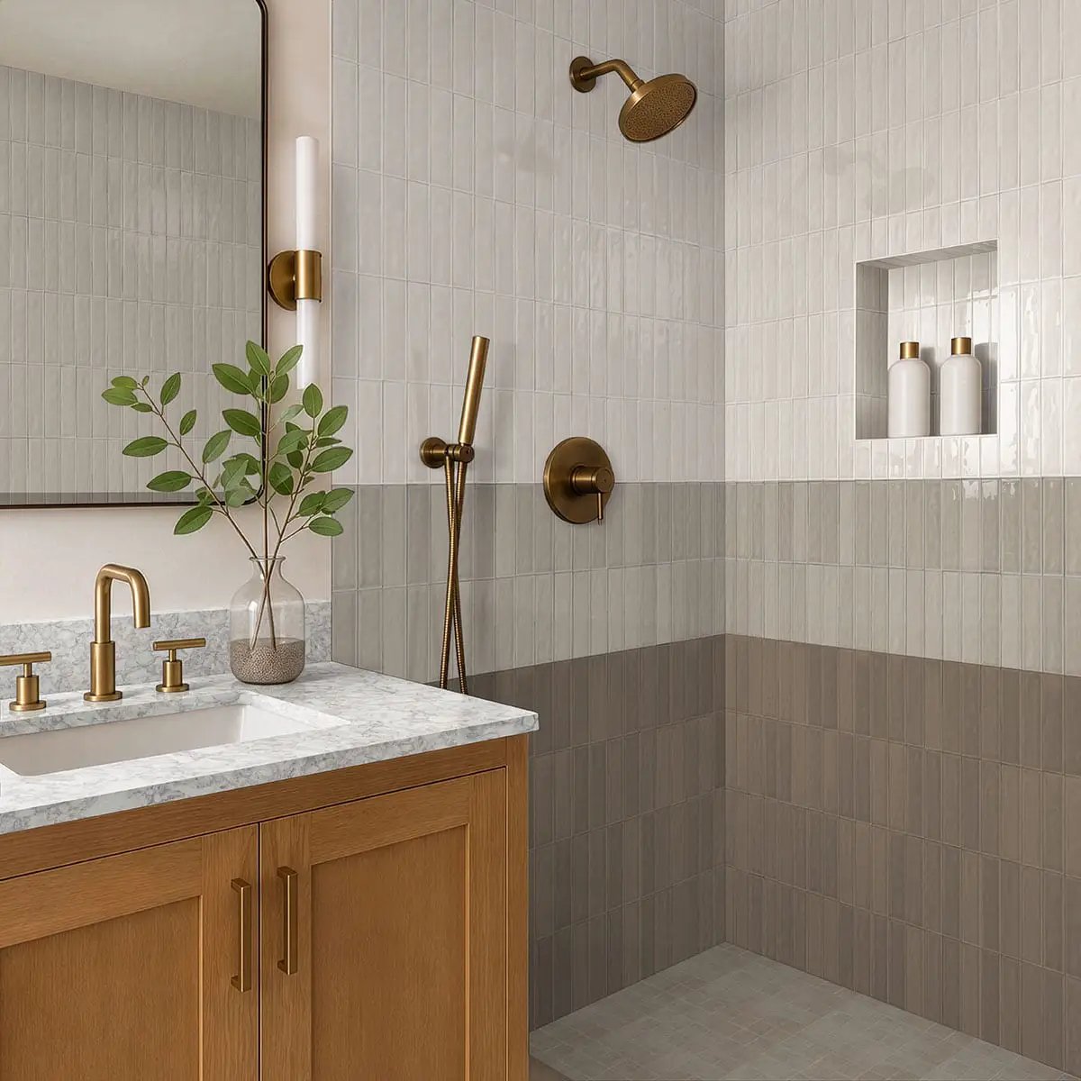 Gridscale Gris Matte Ceramic Tiles 12x24 in a finished room