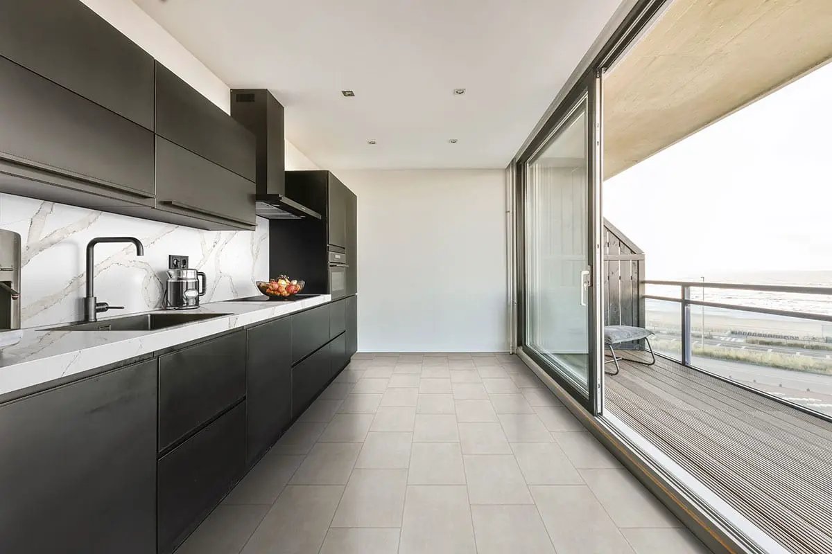 Gridscale Gris Matte Ceramic Mosaics 2x2 in a finished room