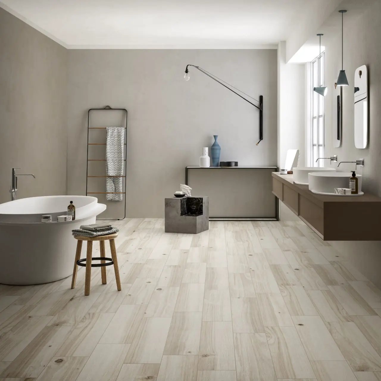 Havenwood Dove Matte Porcelain Tiles 8x36 in a finished room