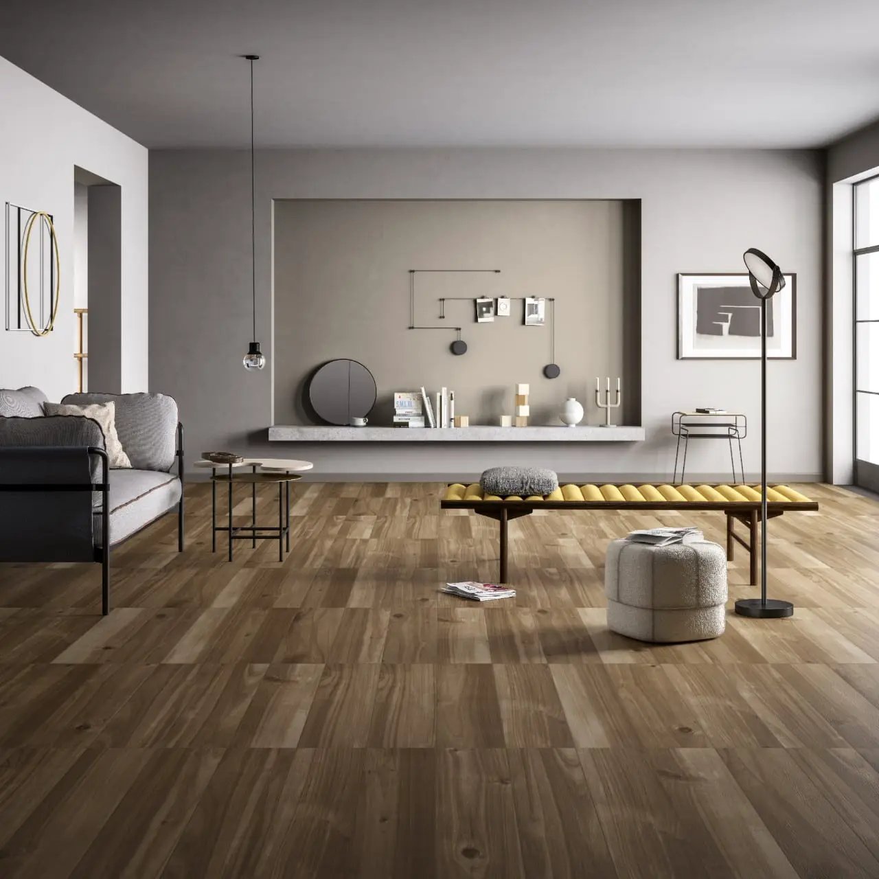 Havenwood Saddle Matte Chevron Porcelain Mosaics 12x15 in a finished room
