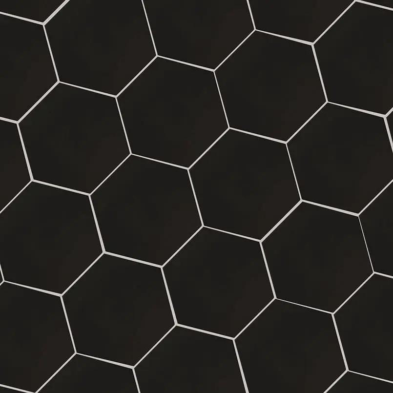 Hexley Graphite Hexagon Tile Matte Porcelain 9x10.5 angled view