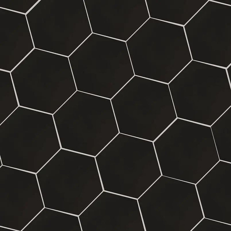 Hexley Graphite Hexagon Tile Matte Porcelain 9x10.5 angled view