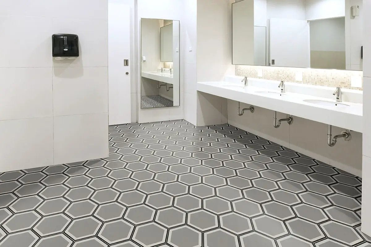 Hexley Hive Hexagon Tile Matte Porcelain 9x10.5 in a finished room