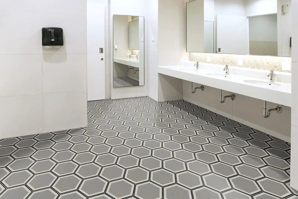 Hexley Hive Hexagon Tile Matte Porcelain 9x10.5 in a finished room