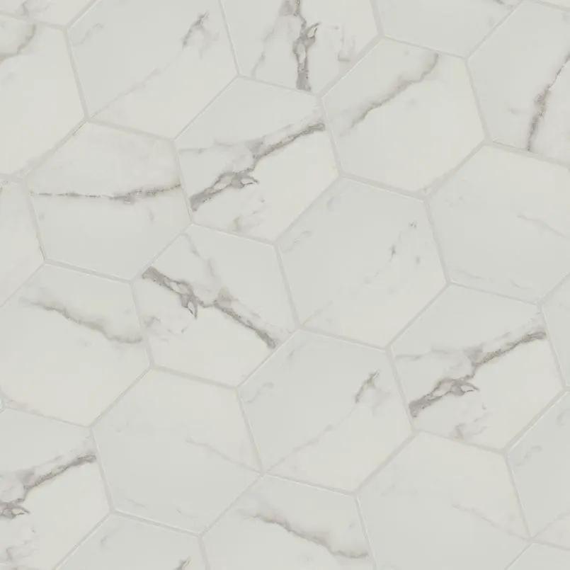 Hexley Marbello Hexagon Tile Matte Porcelain 9x10.5 angled view