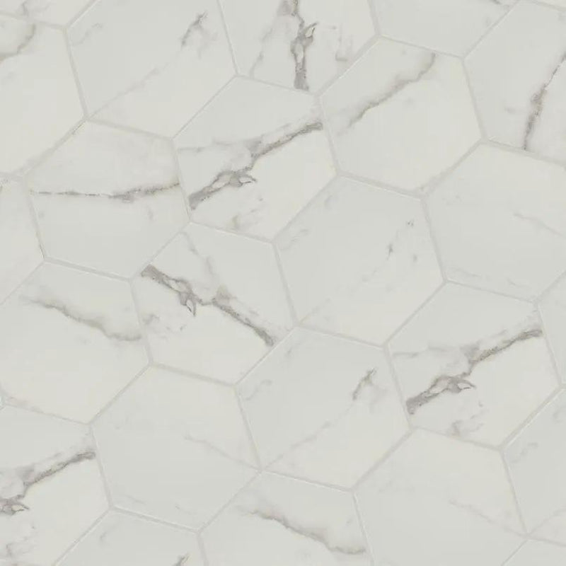 Hexley Marbello Hexagon Tile Matte Porcelain 9x10.5 angled view
