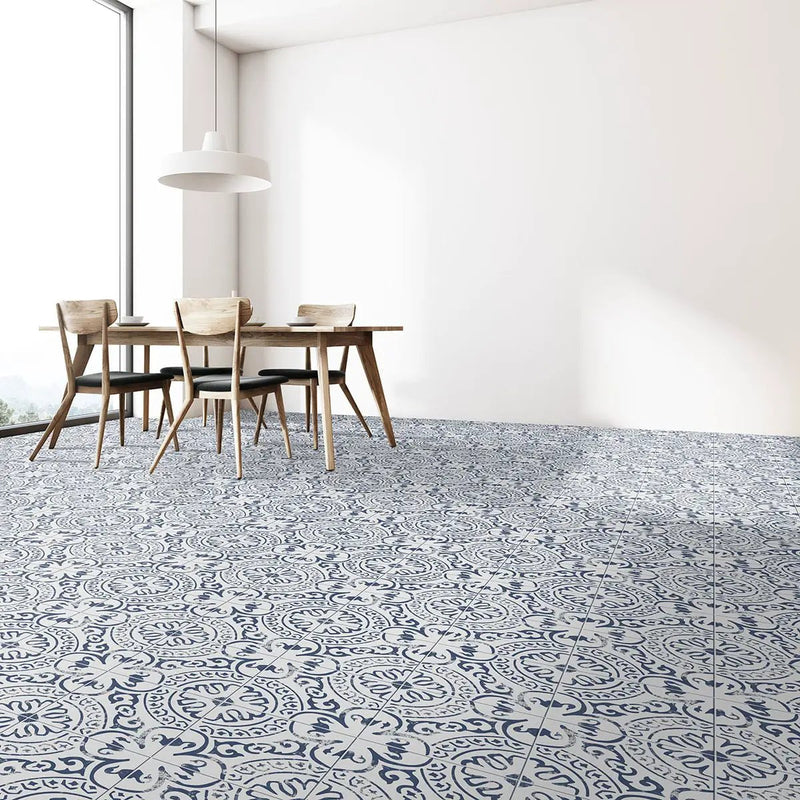 Kenzzi Indigo Matte Porcelain Tiles 8x8 in a finished room