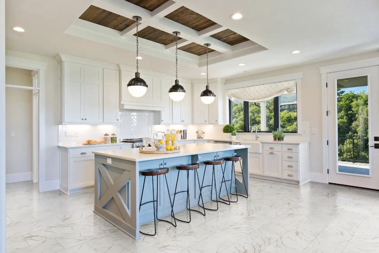 Kaya Calacatta Lucca Polished Marble Look Porcelain Tiles 12x24 in a finished room