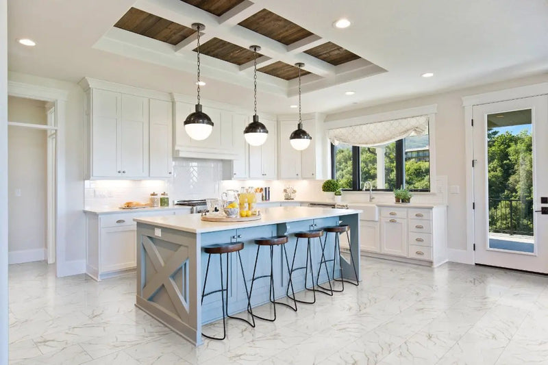 Kaya Calacatta Lucca Polished Marble Look Porcelain Tiles 12x24 in a finished room
