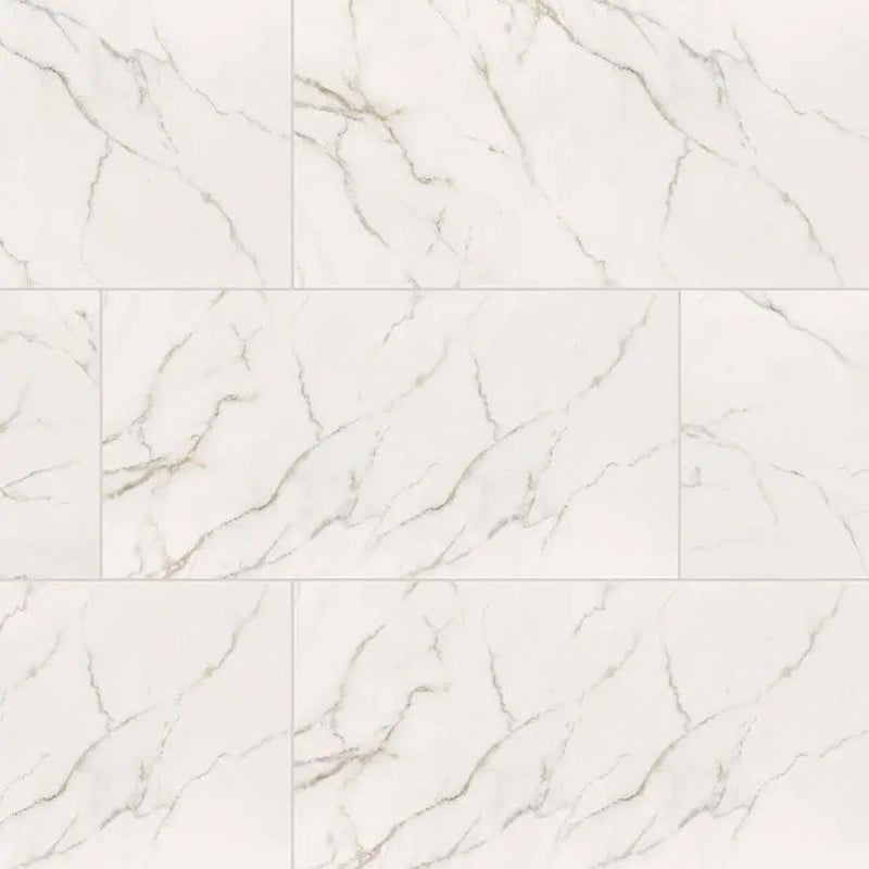 Kaya Calacatta Lucca Polished Marble Look Porcelain Tiles 12x24 close up