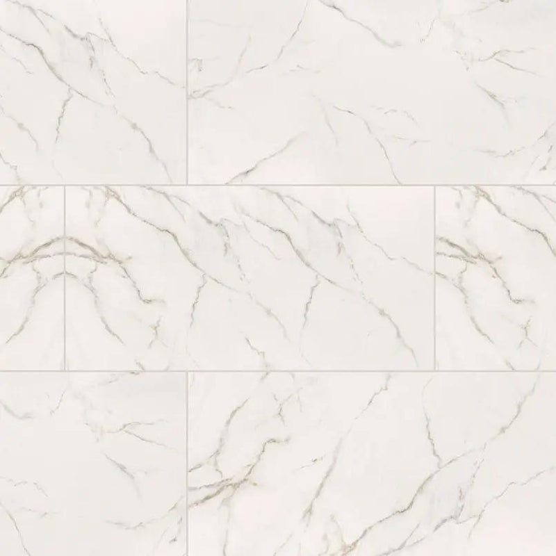 Kaya Calacatta Lucca Polished Marble Look Porcelain Tiles 24x48 close up