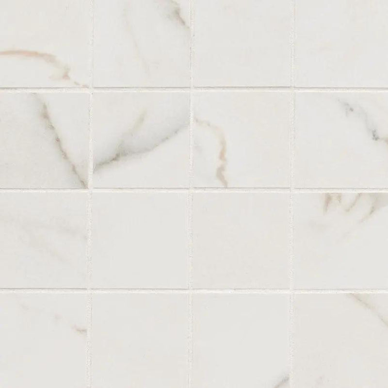 Kaya Calacatta Lucca Matte Marble Look Porcelain Mosaics 3x3 close up