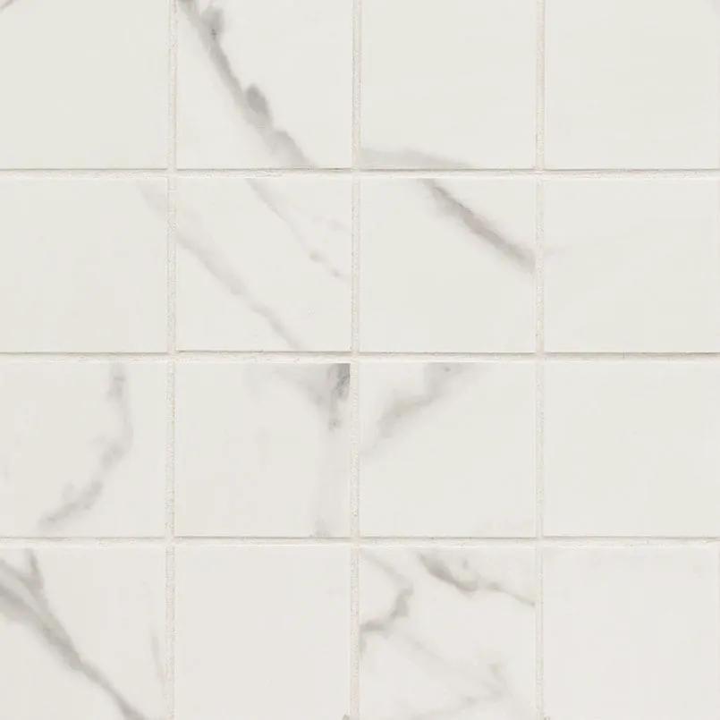 Kaya Calacatta Venato Matte Marble Look Porcelain Mosaics 3x3 close up