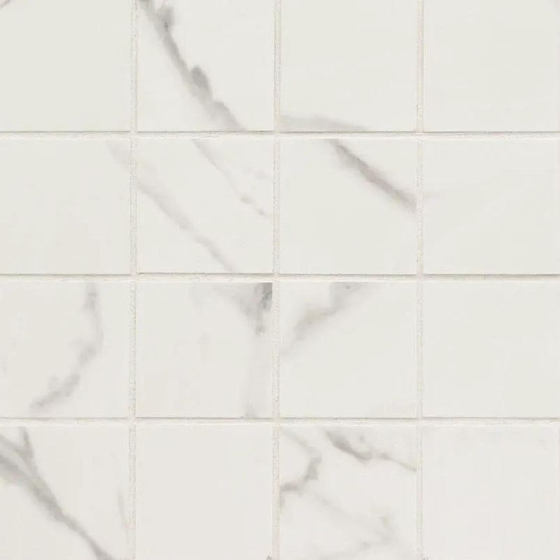 Kaya Calacatta Venato Matte Marble Look Porcelain Mosaics 3x3 close up