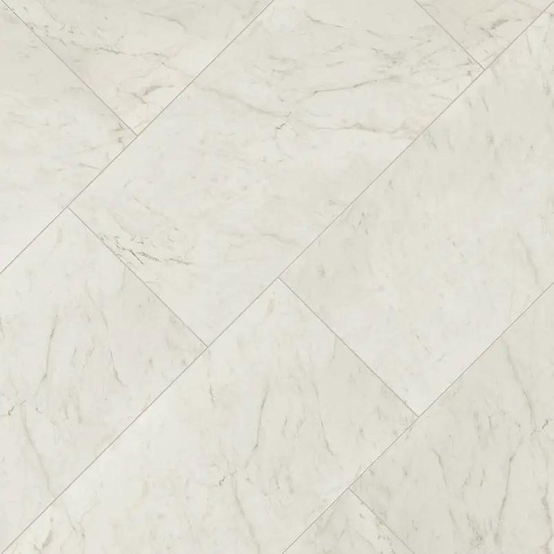 Kaya Carrara Bianco Polished Marble Look Porcelain Moldings 3x24 angled view