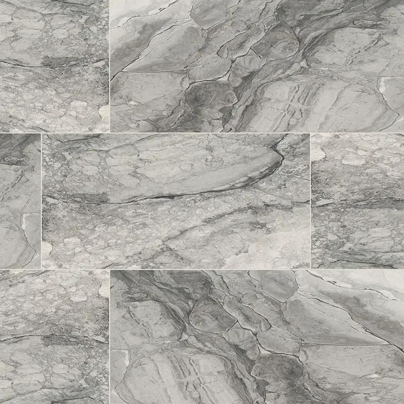 Kaya Onda Gray Matte Marble Look Porcelain Tiles 12x24 close up