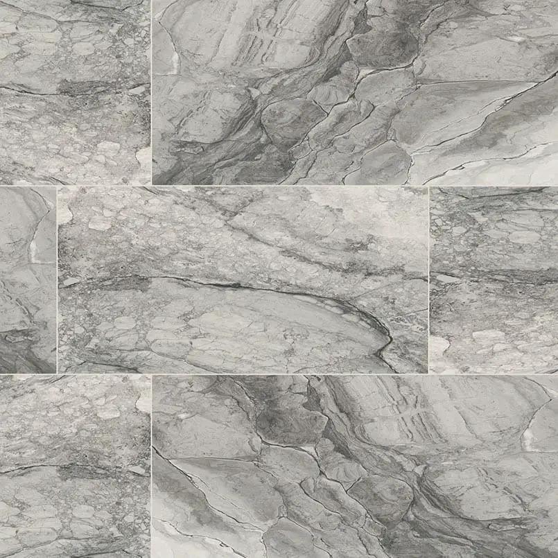 Kaya Onda Gray Polished Marble Look Porcelain Tiles 12x24 close up