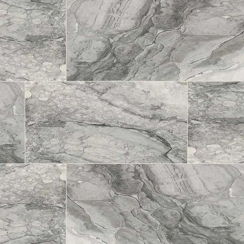 Kaya Onda Gray Polished Marble Look Porcelain Tiles 12x24 close up