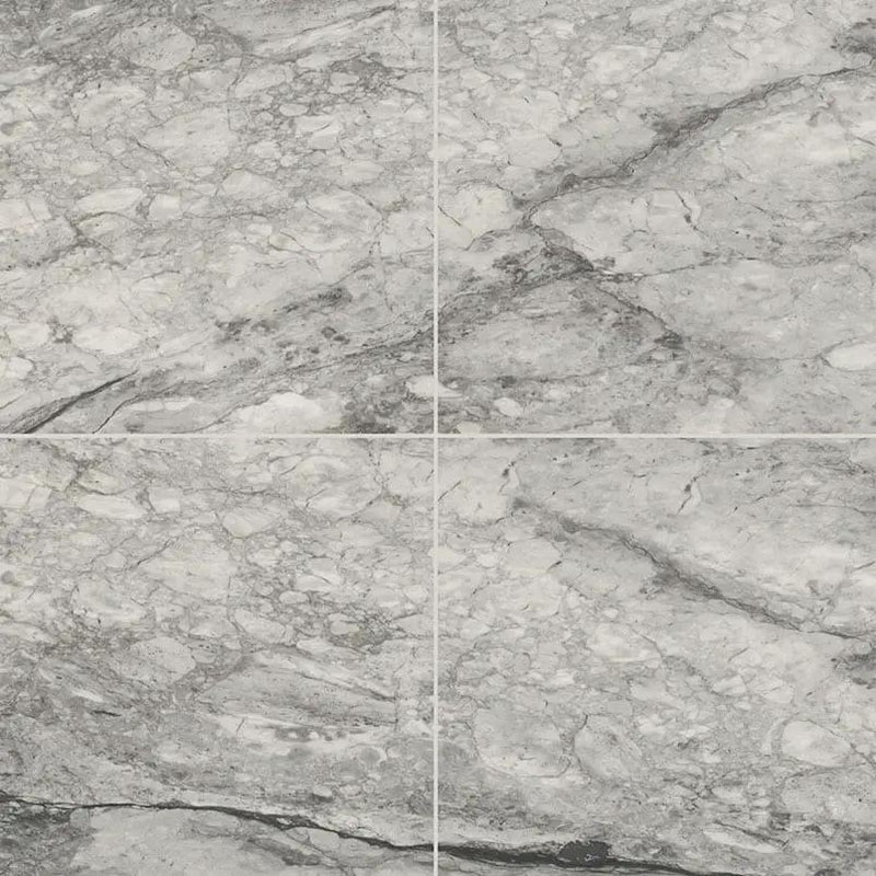 Kaya Onda Gray Polished Marble Look Porcelain Tiles 24x24 close up