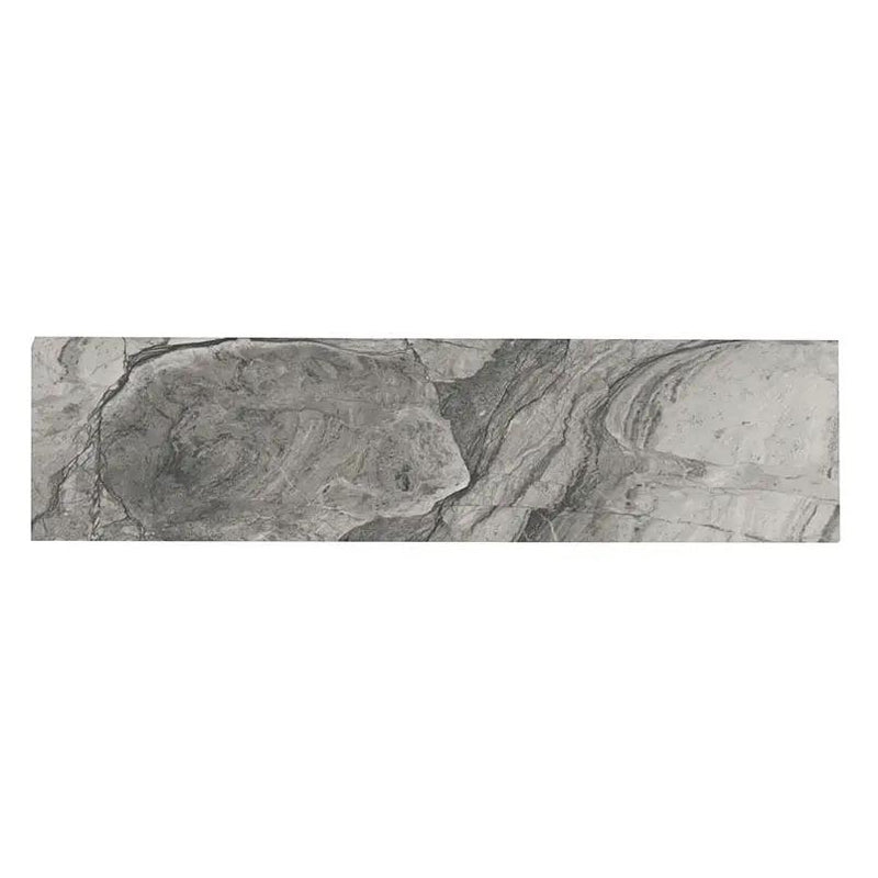 Kaya Onda Gray Polished Bullnose Marble Look Porcelain Moldings 3x24 close up