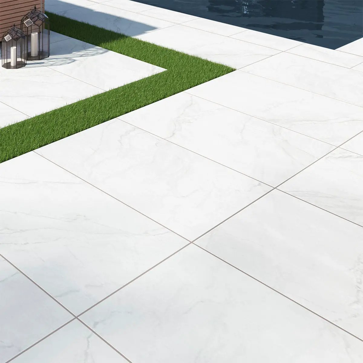 Kaya Zermatta Blanca Polished Porcelain Tiles 12x24 in a finished room