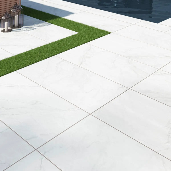 Kaya Zermatta Blanca Matte Porcelain Tiles 24x48 in a finished room