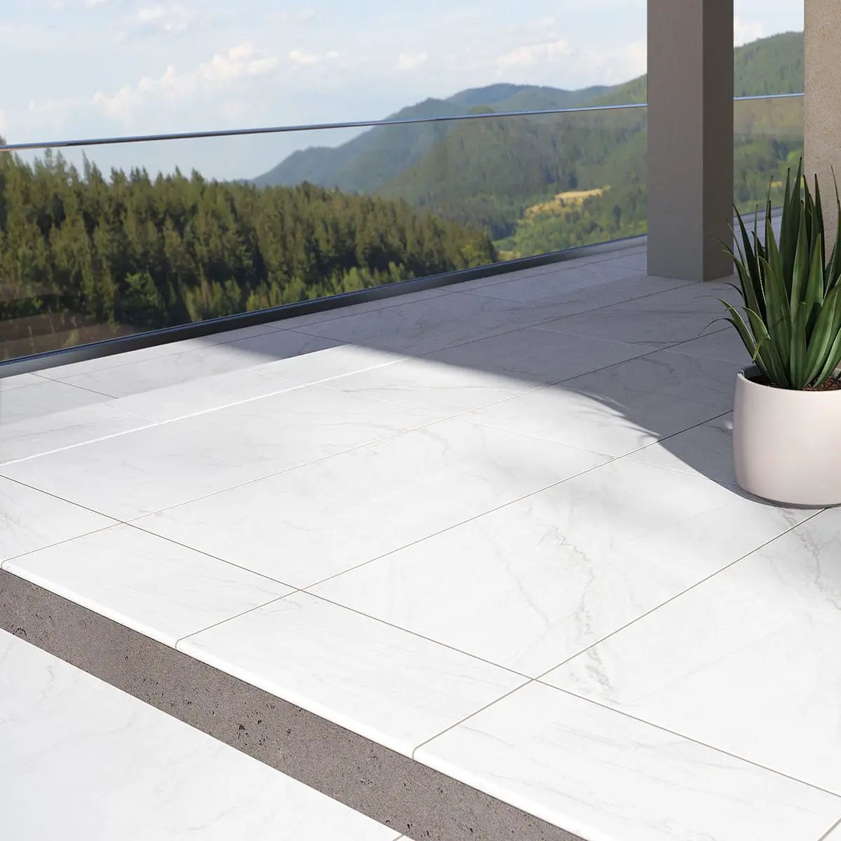 Kaya Zermatta Blanca Matte Porcelain Tiles 12x24 in a finished room