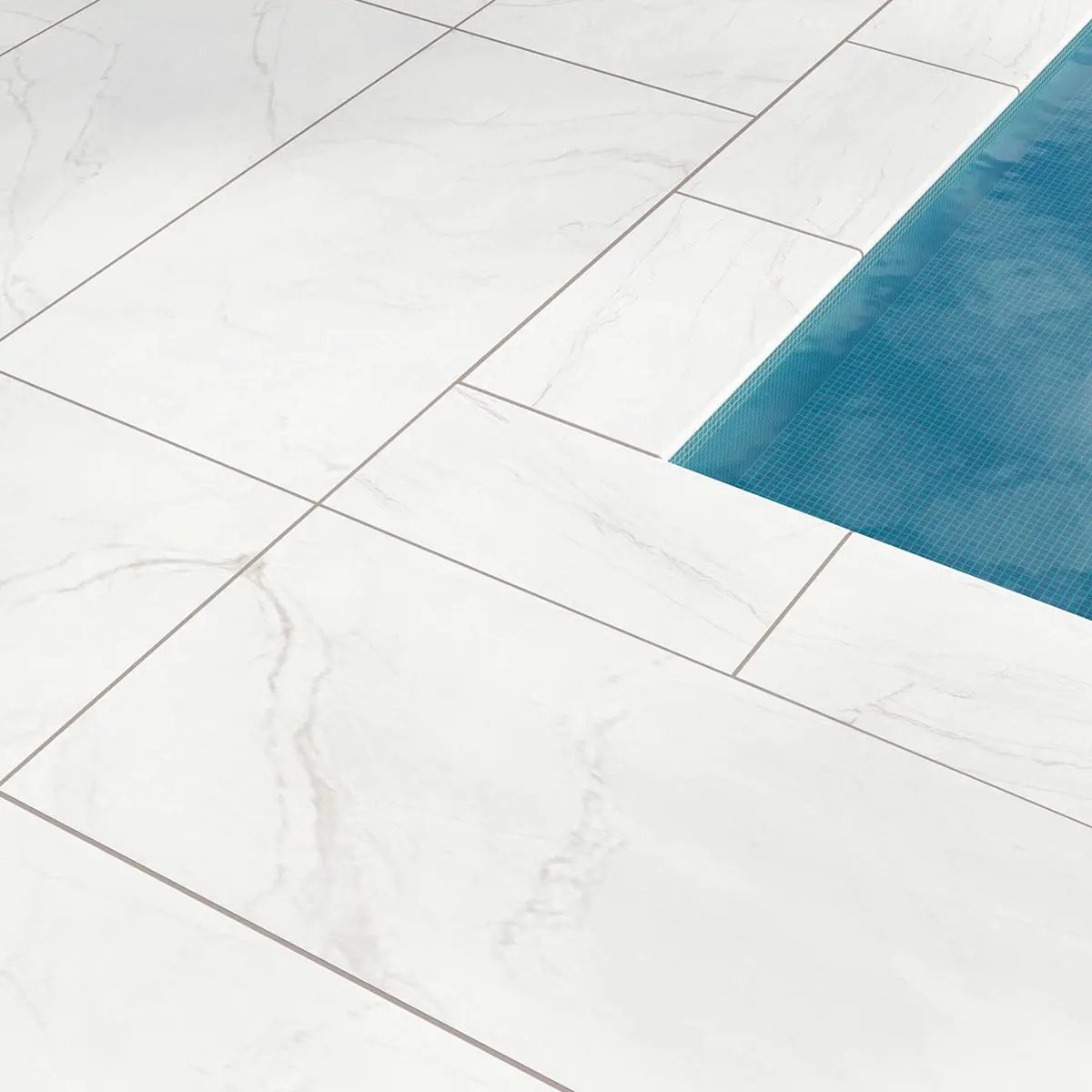 Kaya Zermatta Blanca Matte Porcelain Mosaics 3x3 in a finished room