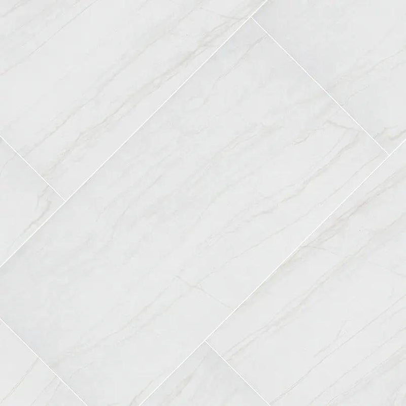 Kaya Zermatta Blanca Matte Porcelain Tiles 24x48 angled view